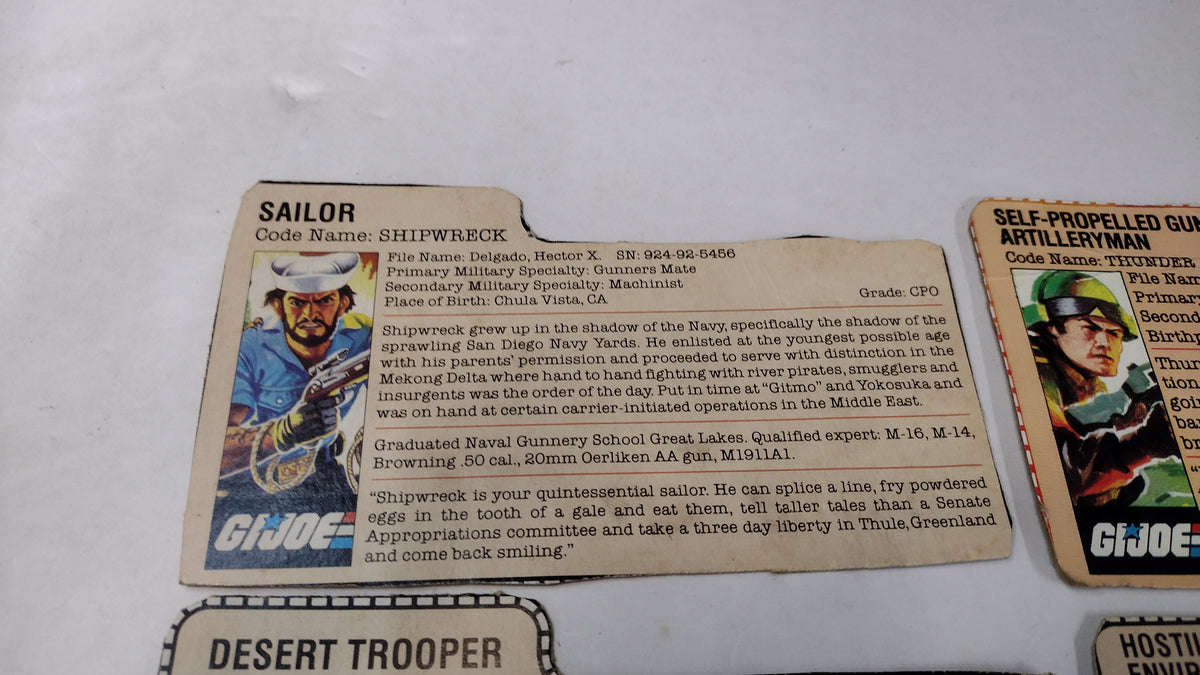 Vintage GI Joe File Cards (Lot B) Dusty, Shipwreck, Airtight, Thunder