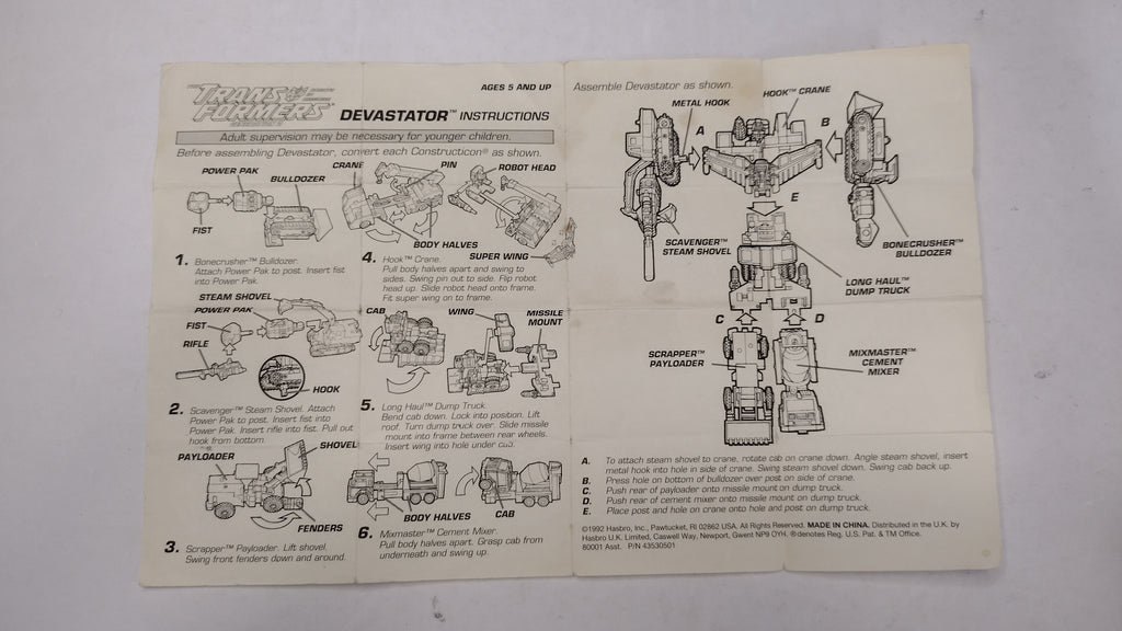 Vintage Original G1 & G2 Transformers Combiner Instruction Papers Lot