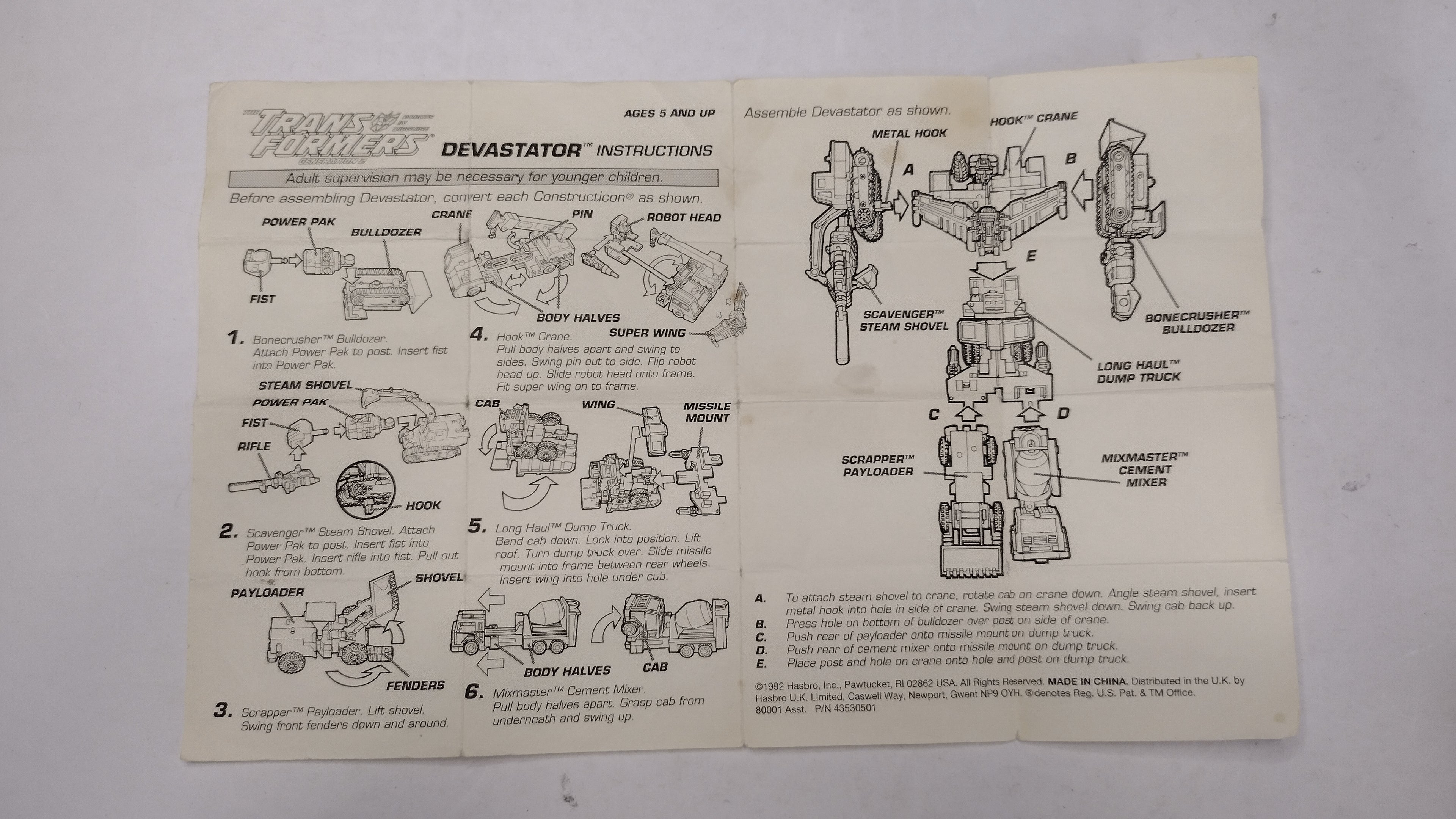 Vintage Original G1 & G2 Transformers Combiner Instruction Papers Lot