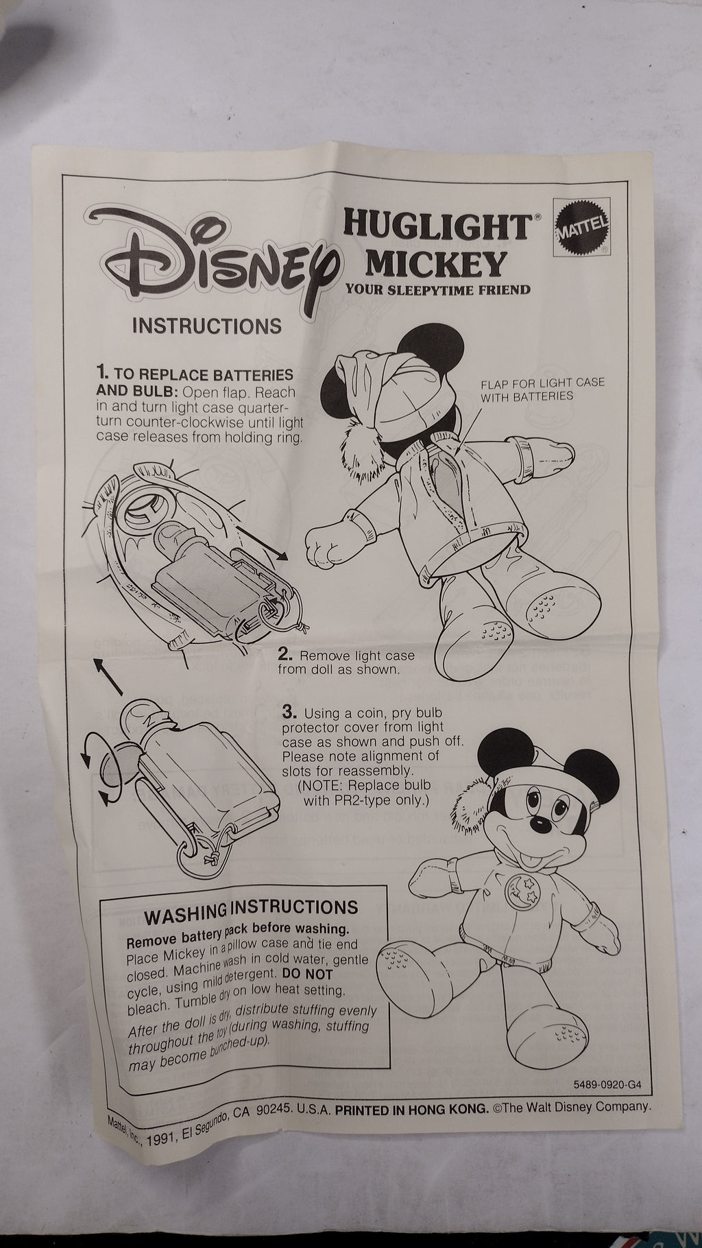 Vintage Mattel Disney Mickey Mouse Hug & Glow Light Up Plush Boxed