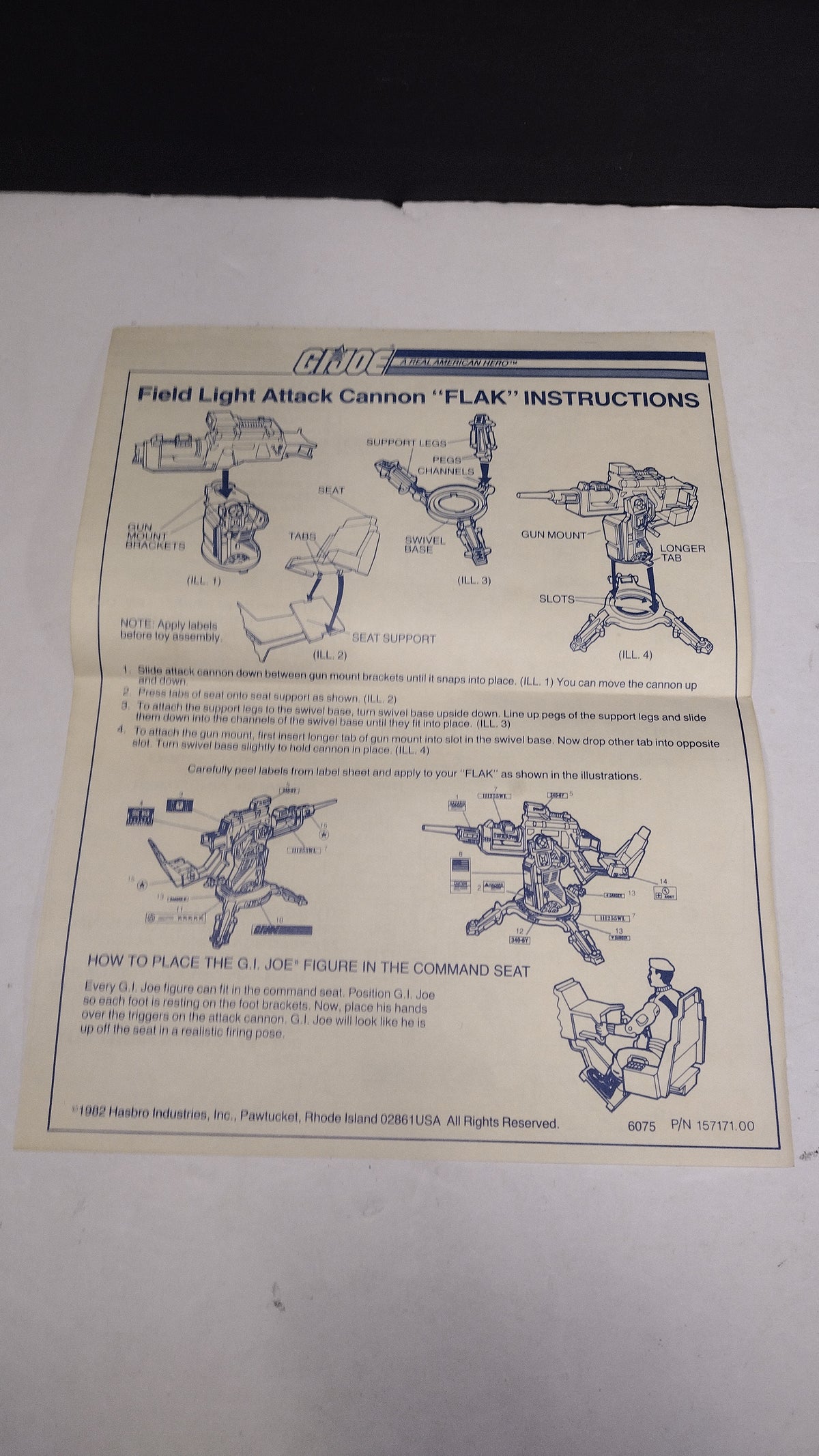 Vintage 1982 G.I. Joe - Attack Cannon (FLAK) Instructions