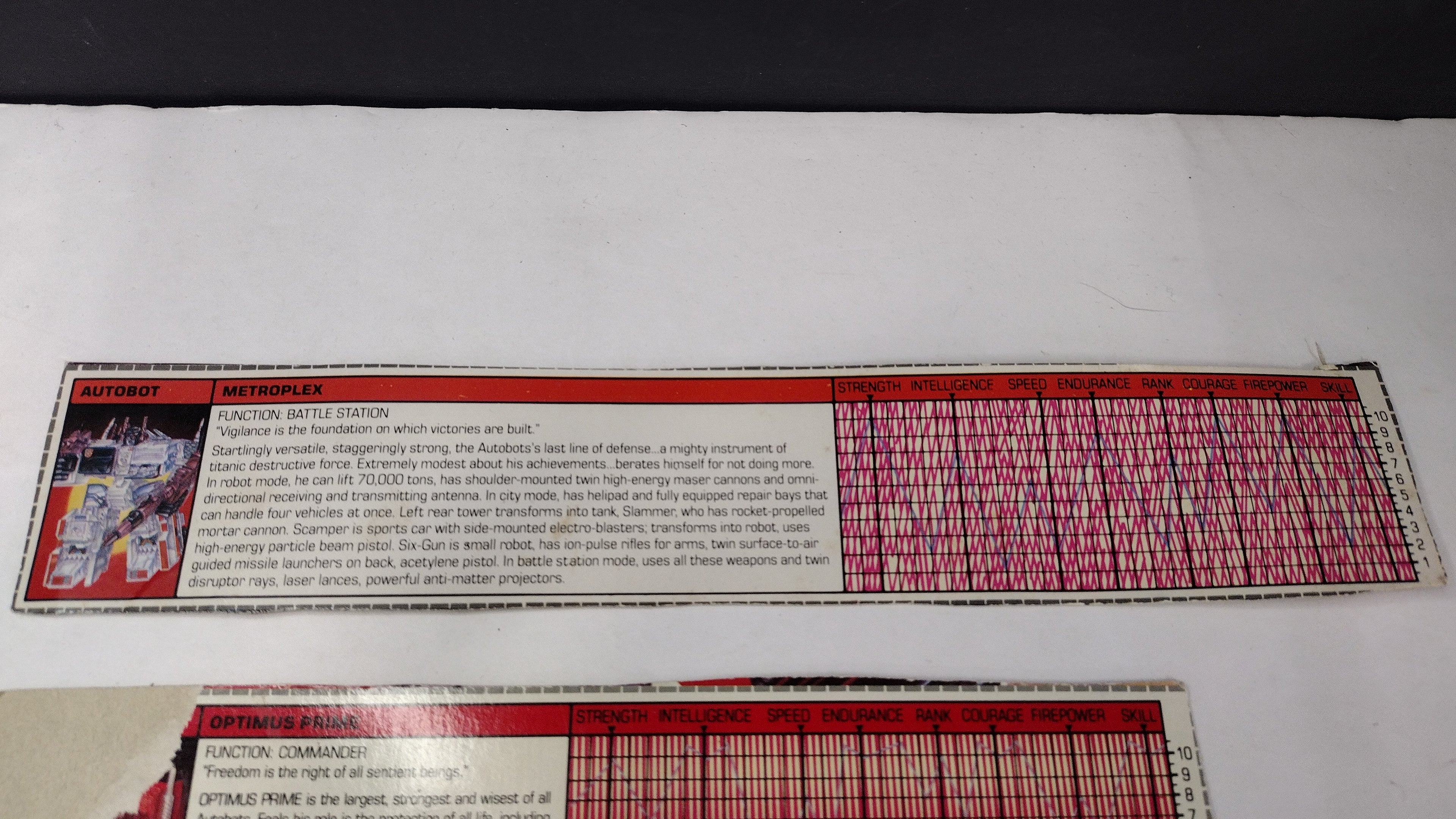 Vintage G1 Transformers Tech Specs Card & Reader Lot D