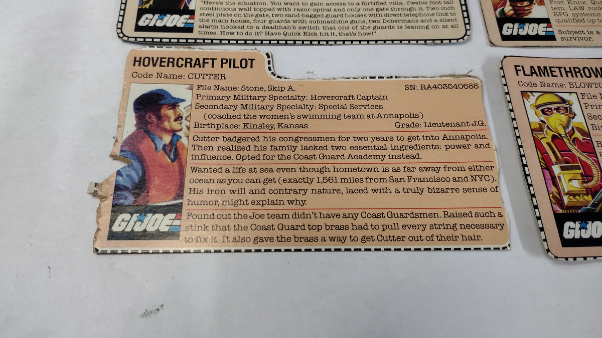 Vintage GI Joe File Cards (Lot D) Quick Kick, Bazooka, Blowtorch, Cutter