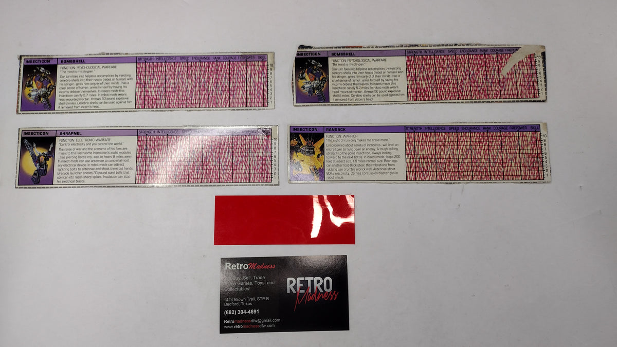 Vintage G1 Transformers Tech Specs Card & Reader Lot B