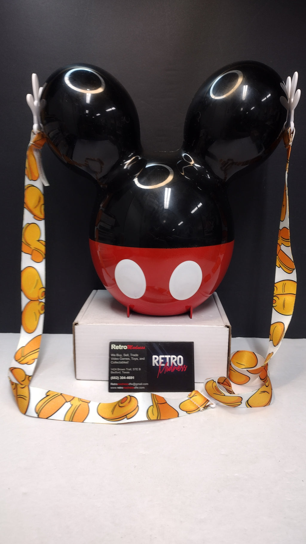 Disney Parks Mickey Mouse Balloon Popcorn Bucket Black Ears Red Pants Used