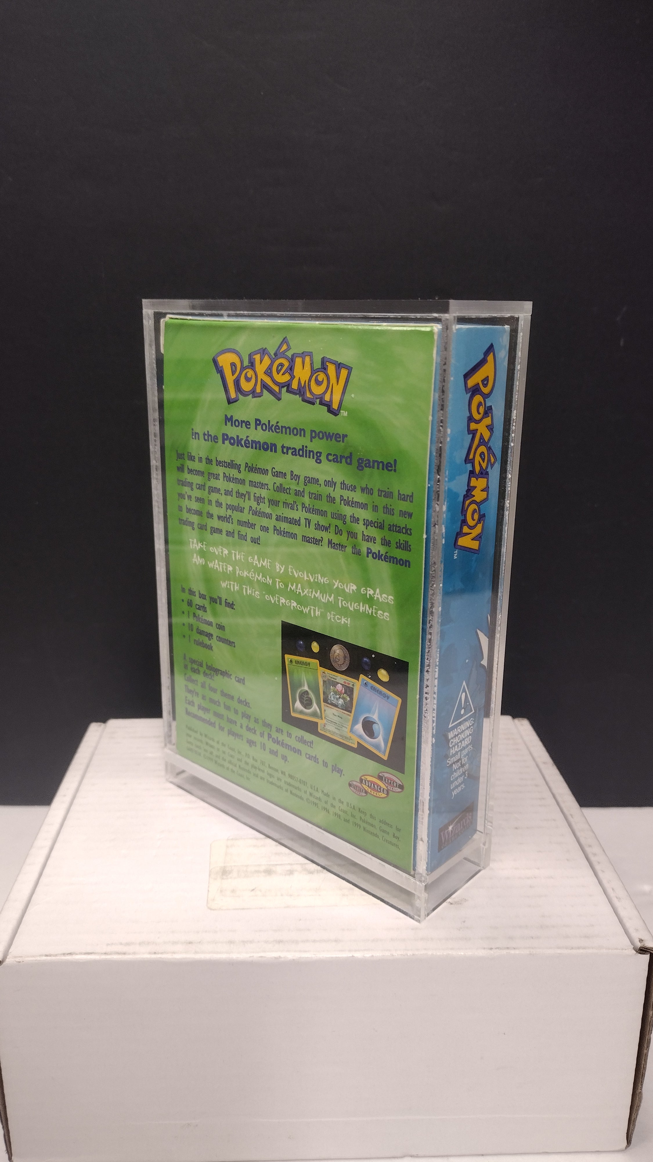 Vintage 1999 Pokémon TCG Base Set "Overgrowth" Theme Deck Box & Rulebook Manual (Wizards of the Coast - Box & Manual Only / No Cards - Includes Acrylic Protector)
