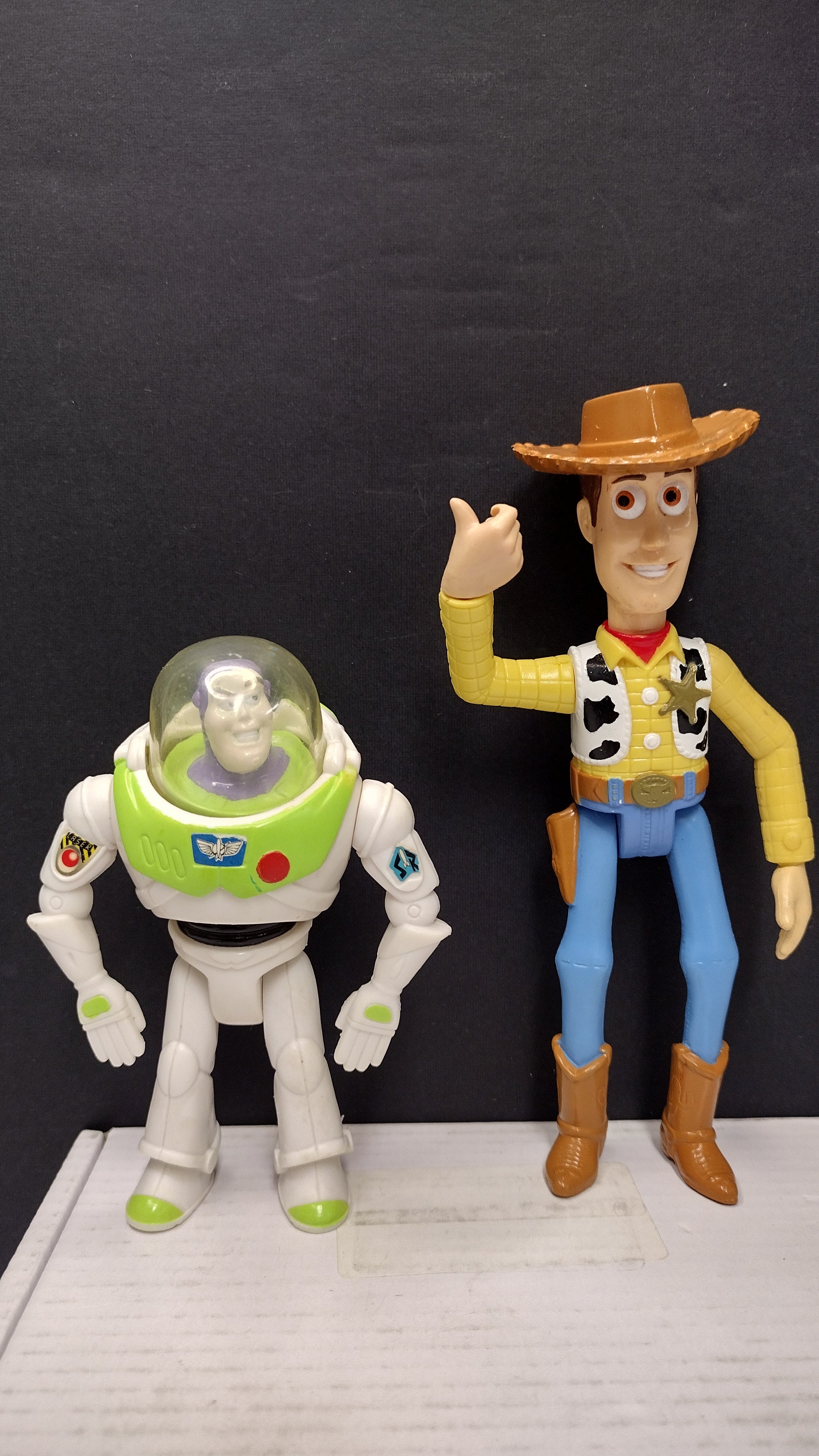 Vintage 1995 Disney Pixar Toy Story Woody & Buzz Lightyear All-Plastic Burger King Figures Lot (With Lasso)