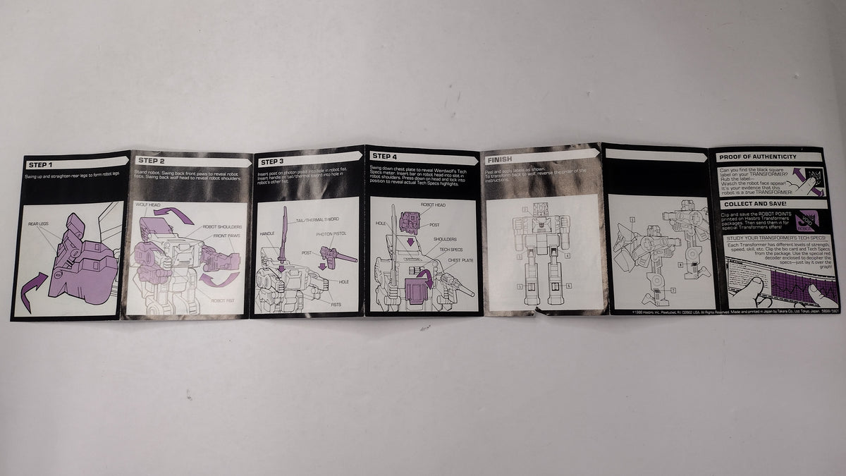 Vintage 1986 Original G1 Transformers Weirdwolf - Instruction Booklet