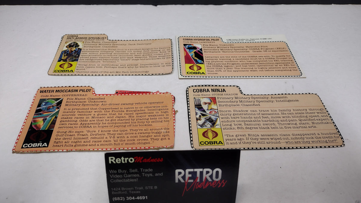 GI Joe Cobra File Cards Lot B Storm Shadow Copperhead Scrap-Iron Lampreys
