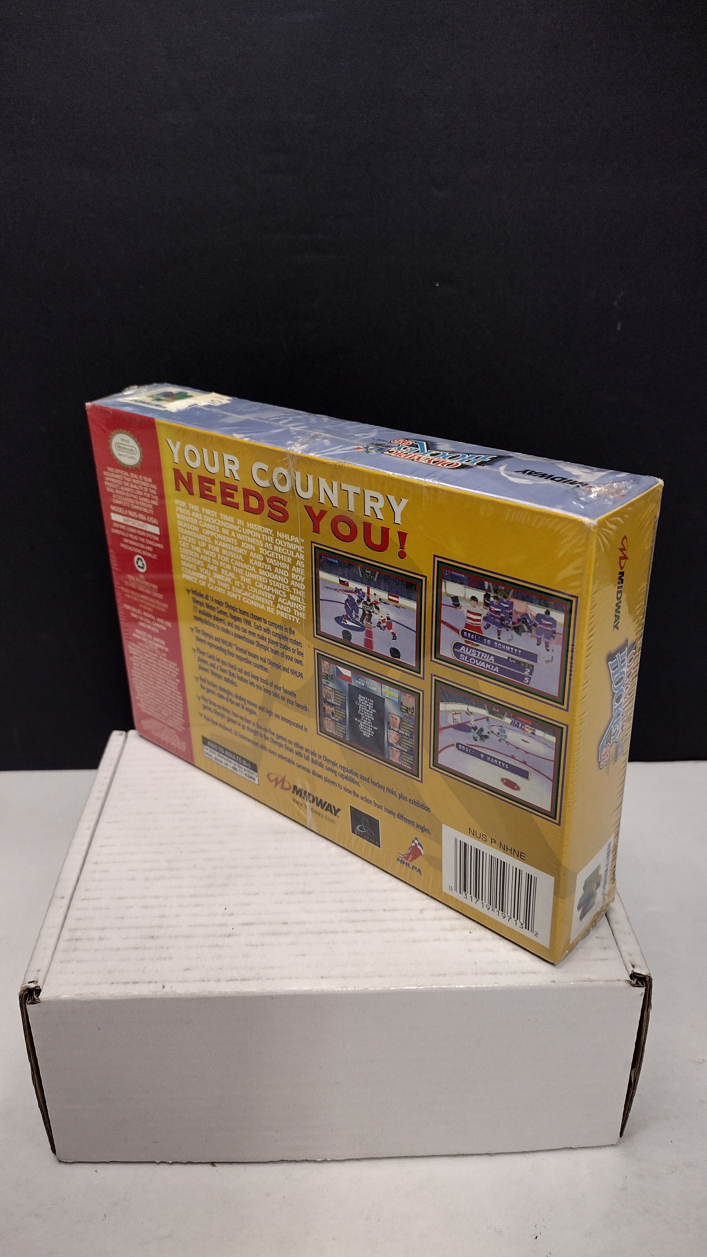 Vintage 1998 Nintendo 64 Olympic Hockey 98 Game (Complete & Factory Sealed in Box with Protector)