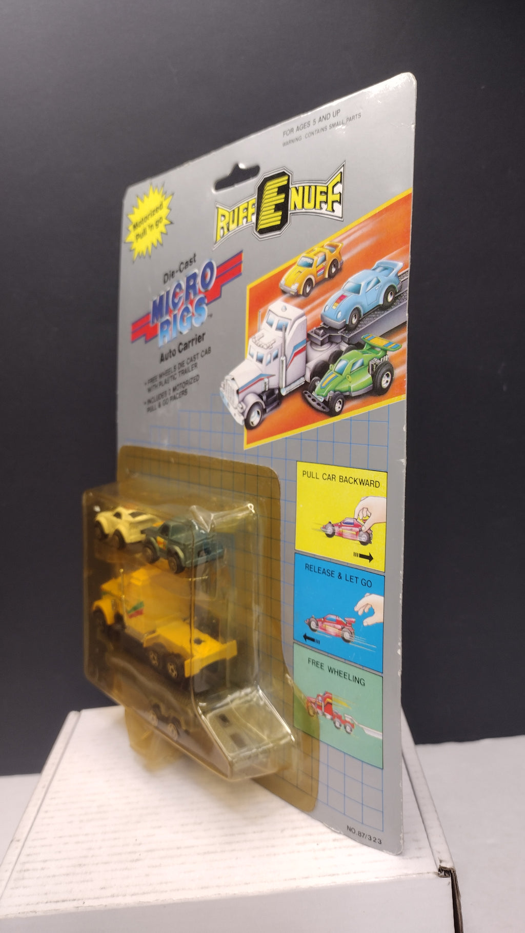 Vintage Ruff-E-Nuff Die-Cast Micro Rigs Auto Carrier (P.J. Toys - Sealed on Card / Yellowed & Damaged Blister Bubble)