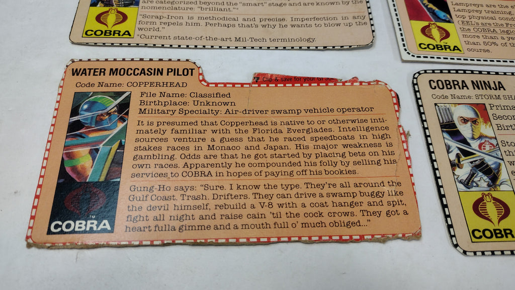 GI Joe Cobra File Cards Lot B Storm Shadow Copperhead Scrap-Iron Lampreys