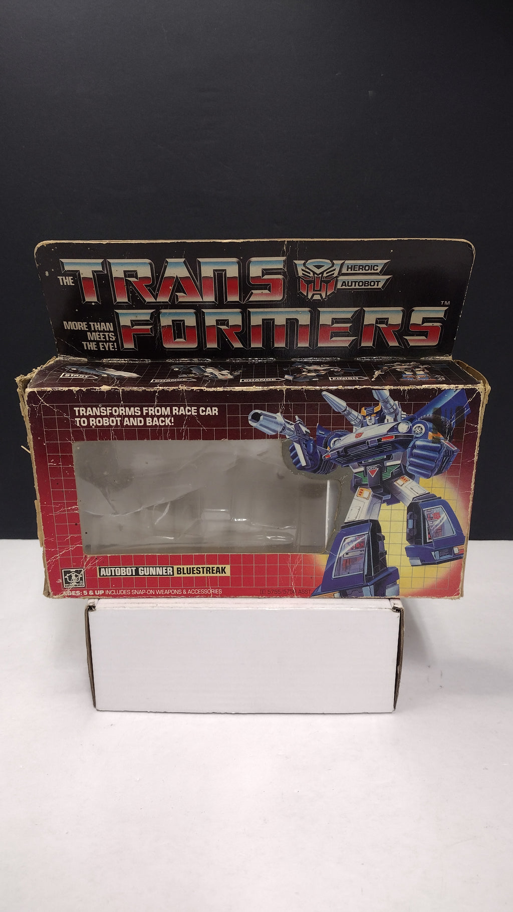 1984 Vintage Original G1 Transformers Bluestreak Box with Reissue Inner Bubble (Hasbro - Packaging Only / Heavy Box Wear)