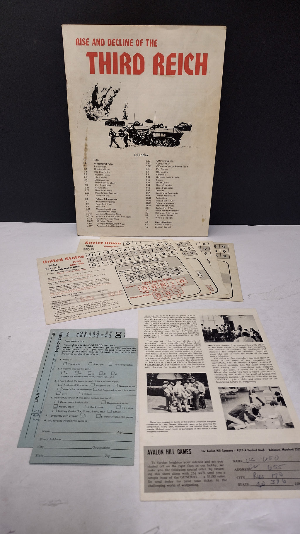 Vintage Avalon Hill Bookcase Game #813 – Rise and Decline of the Third Reich