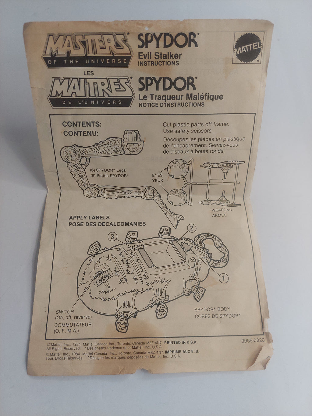 Vintage 1984 Masters of the Universe Spydor Instructions