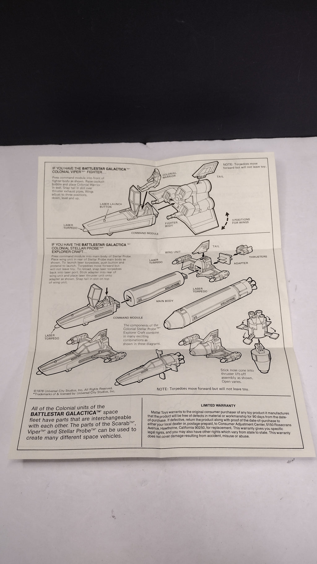 Vintage 1978 Battlestar Galactica - Cylon Raider Instructions