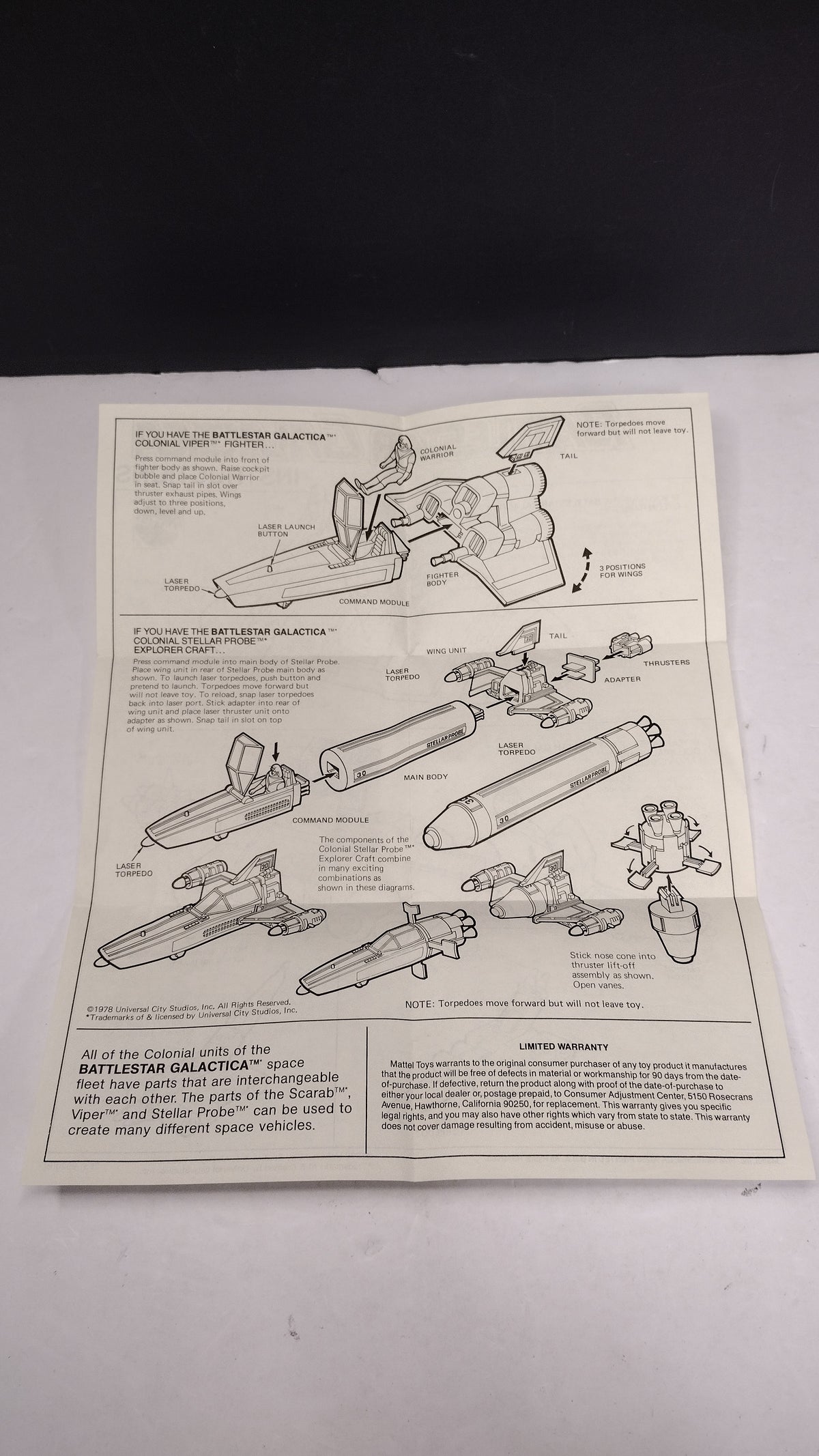 Vintage 1978 Battlestar Galactica - Cylon Raider Instructions