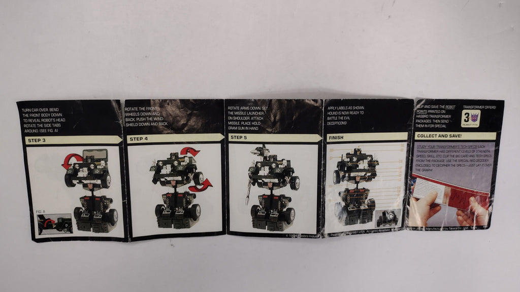 Vintage 1984 Original G1 Transformers Hound Instruction Booklet