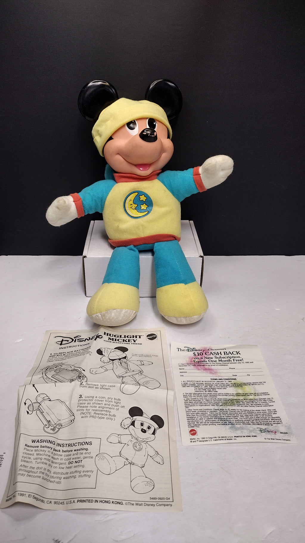 Vintage Mattel Disney Mickey Mouse Hug & Glow Light Up Plush Boxed