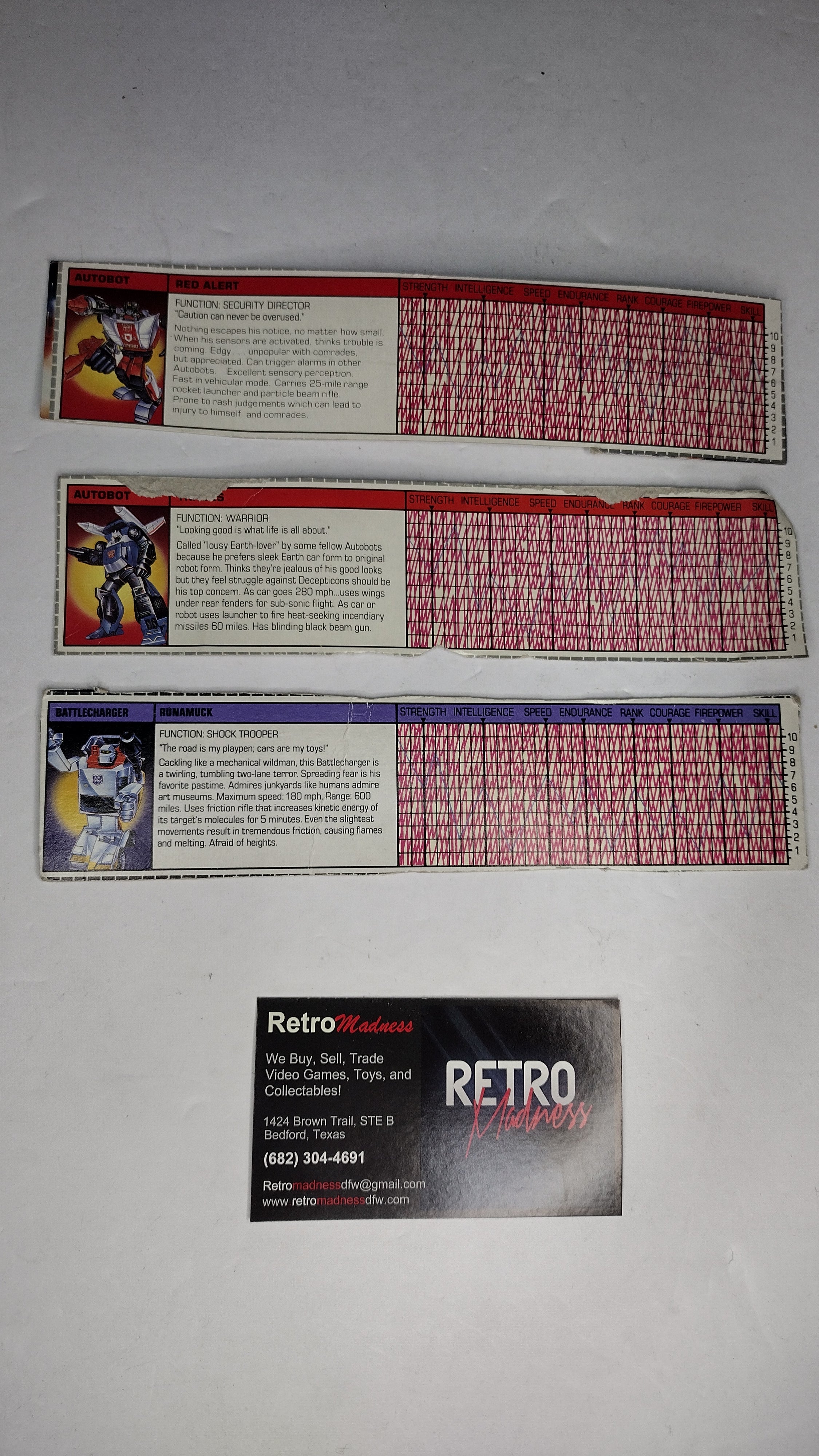 Vintage G1 Transformers Tech Specs Card Lot