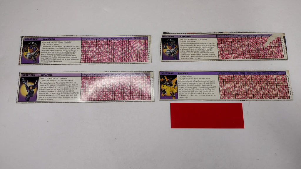 Vintage G1 Transformers Tech Specs Card & Reader Lot B