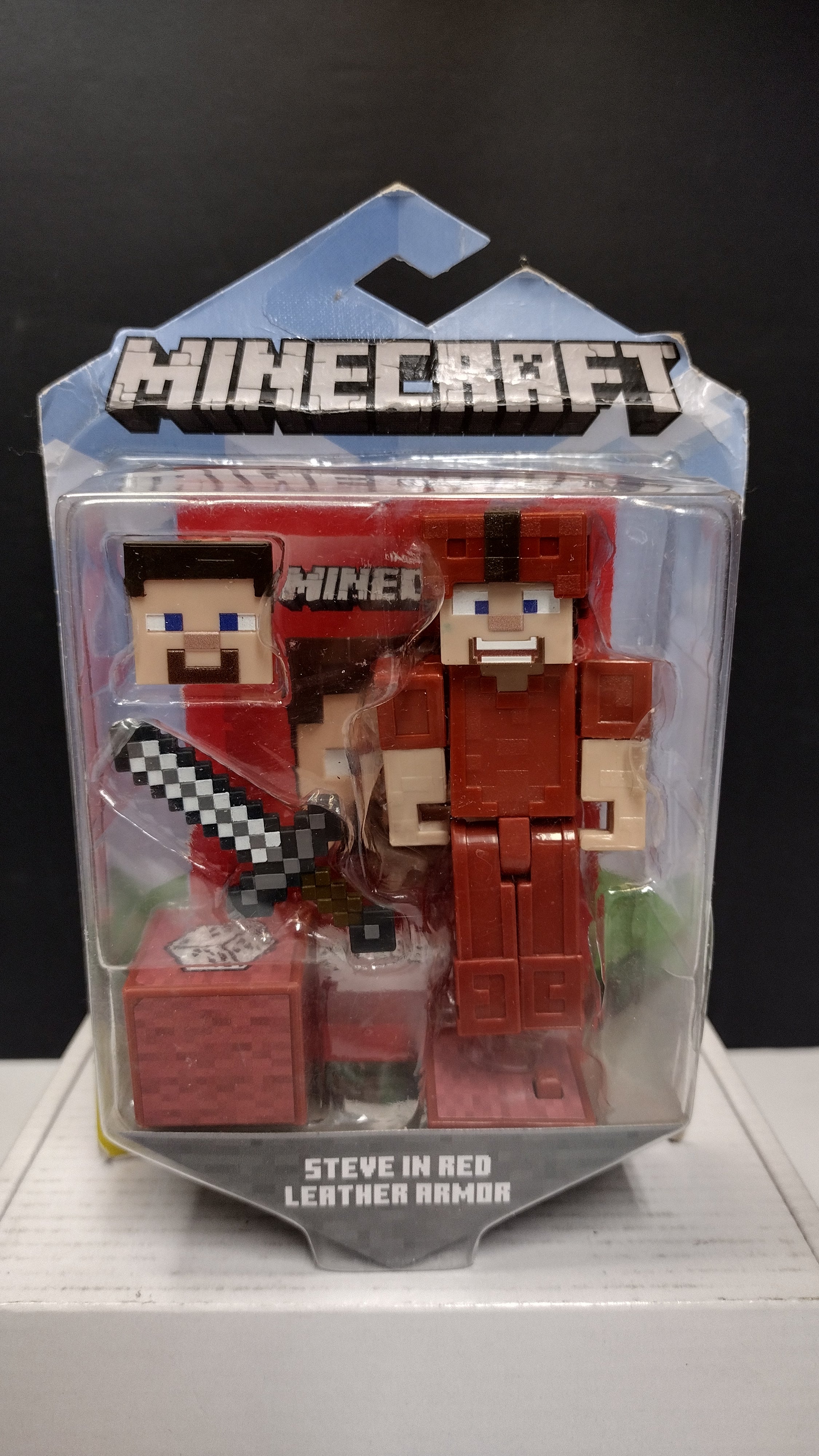 2020 Mattel Mojang Minecraft Steve in Red Leather Armor 3" Figure- On Card