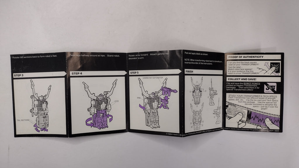 Vintage 1984 Original G1 Transformers Shrapnel Instruction Booklet