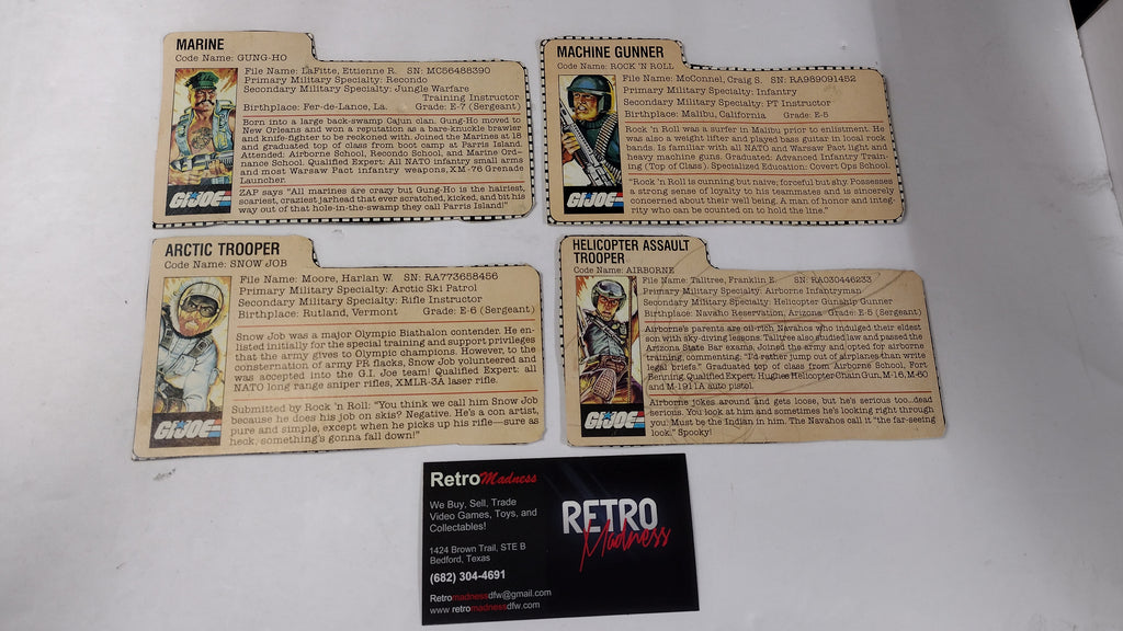 Vintage GI Joe File Cards (Lot C) Gung-Ho, Rock N Roll, Snow Job, Airborne