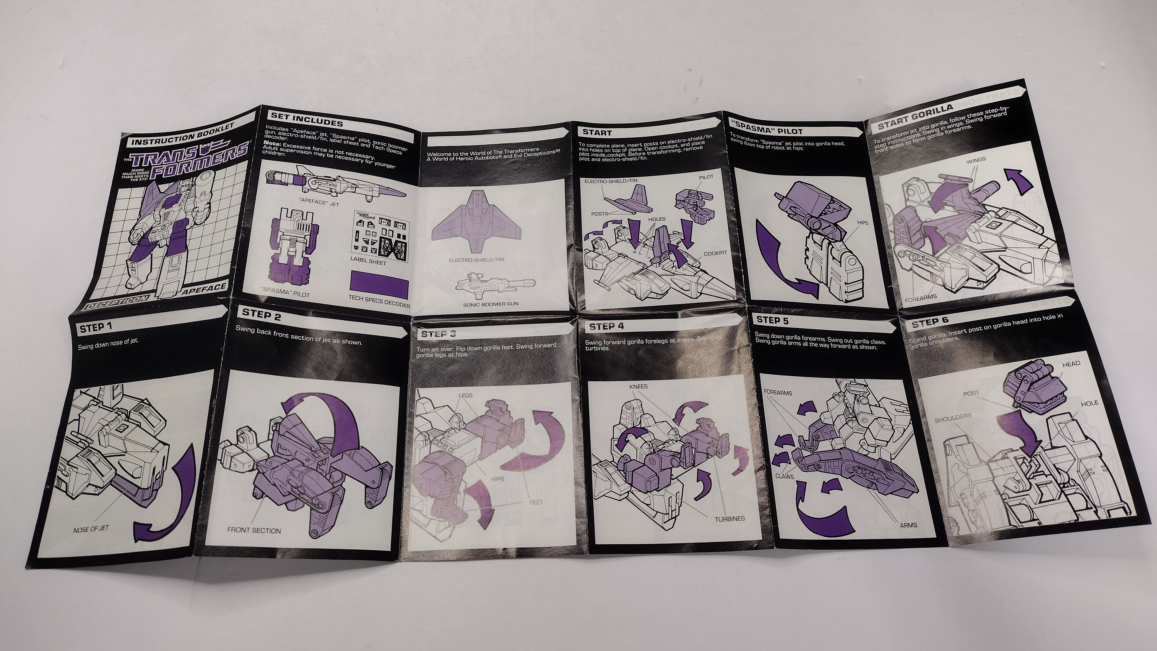 Vintage 1987 Original G1 Transformers Apeface - Instruction Booklet