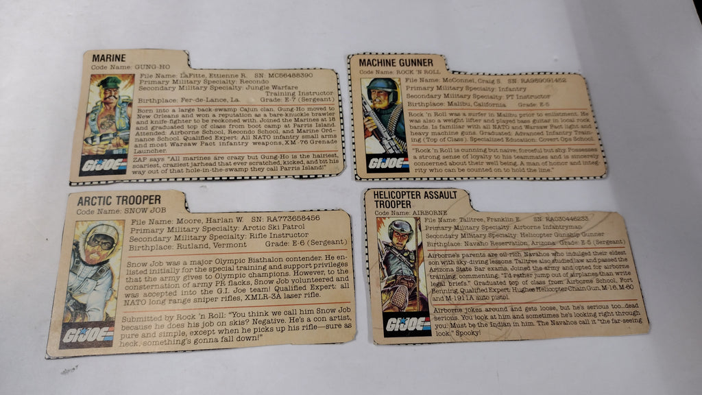 Vintage GI Joe File Cards (Lot C) Gung-Ho, Rock N Roll, Snow Job, Airborne