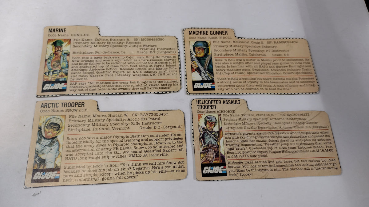 Vintage GI Joe File Cards (Lot C) Gung-Ho, Rock N Roll, Snow Job, Airborne