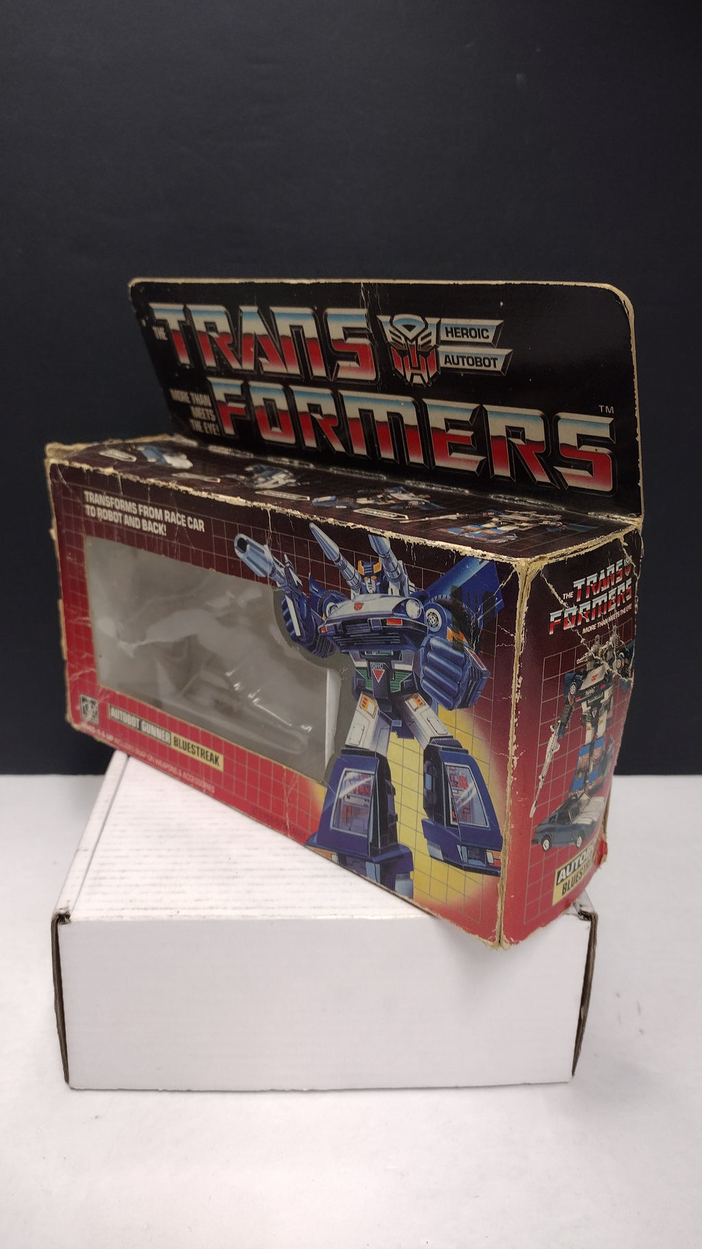1984 Vintage Original G1 Transformers Bluestreak Box with Reissue Inner Bubble (Hasbro - Packaging Only / Heavy Box Wear)