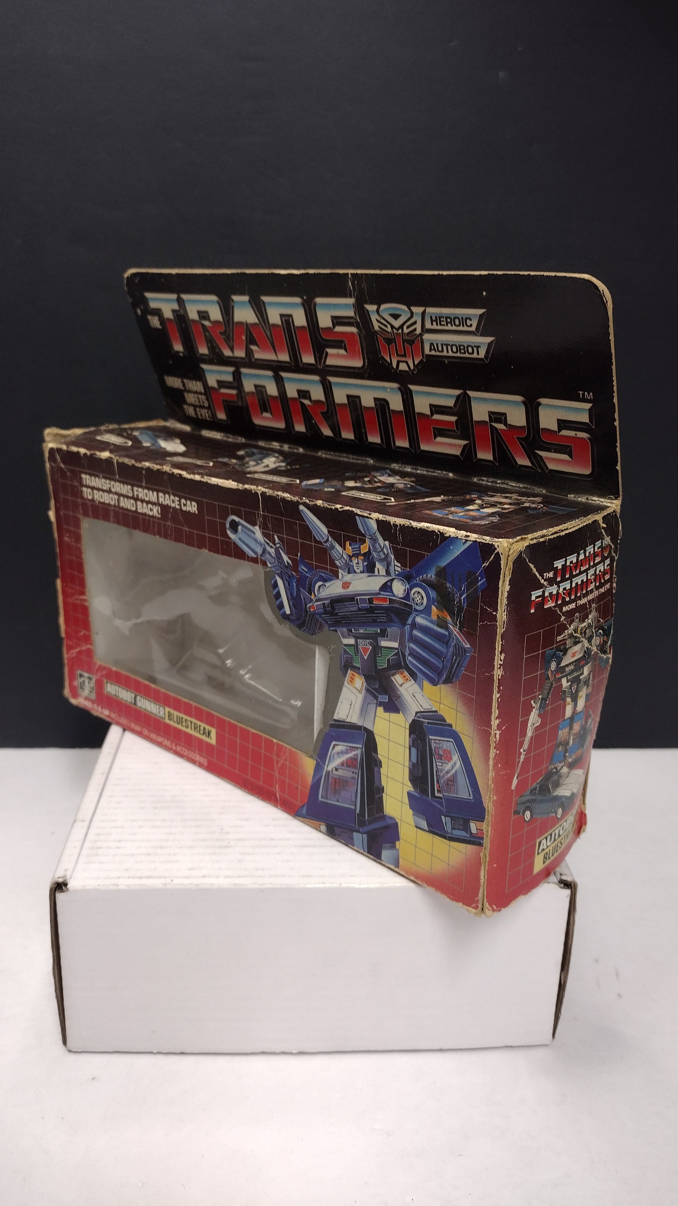 1984 Vintage Original G1 Transformers Bluestreak Box with Reissue Inner Bubble (Hasbro - Packaging Only / Heavy Box Wear)