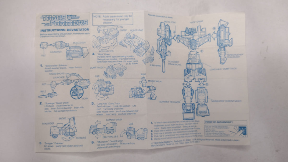 Vintage Original G1 & G2 Transformers Combiner Instruction Papers Lot