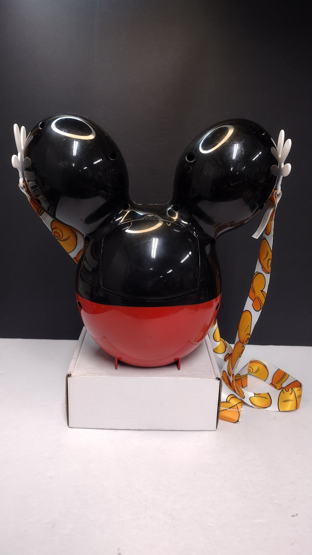 Disney Parks Mickey Mouse Balloon Popcorn Bucket Black Ears Red Pants Used