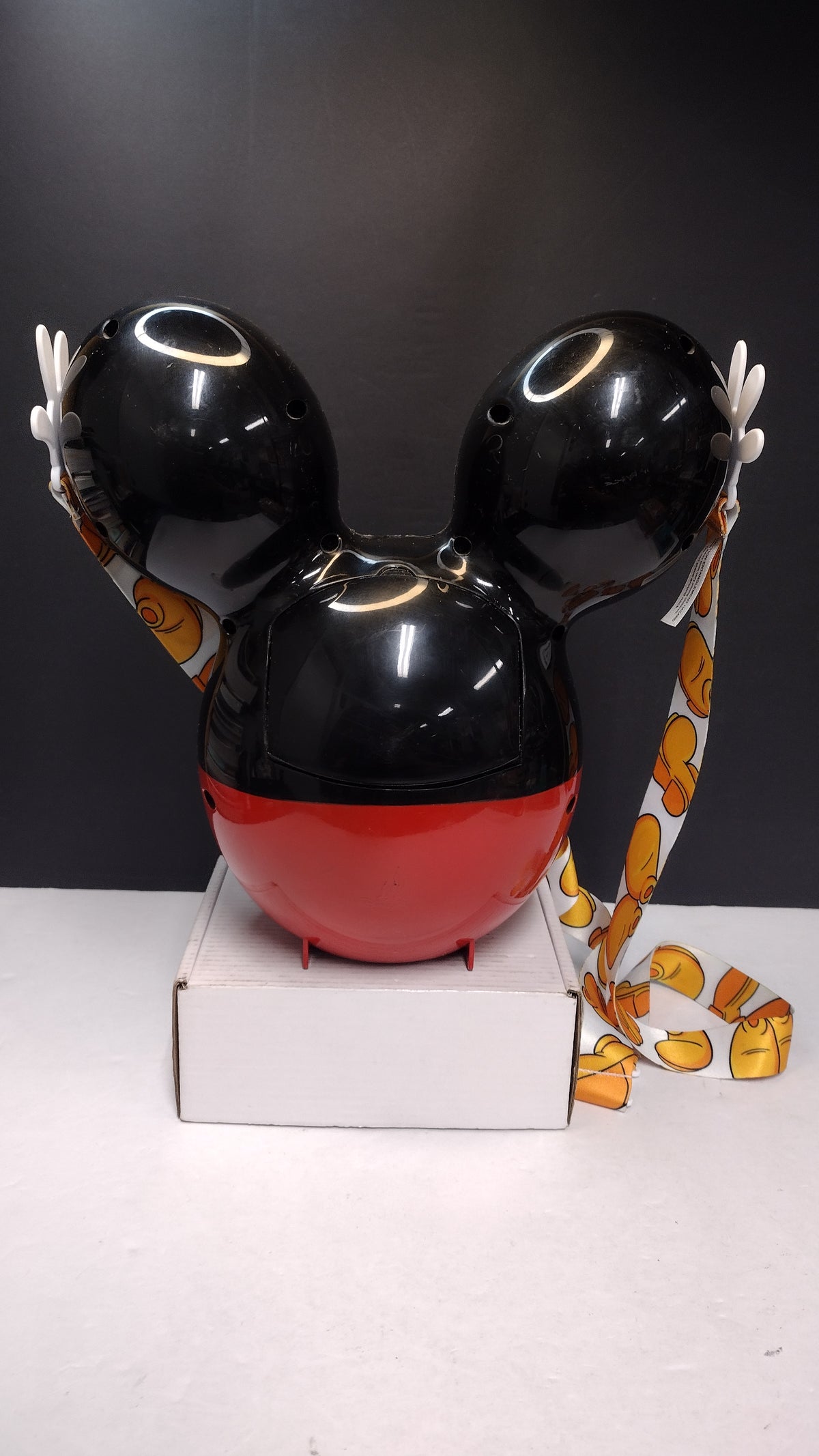 Disney Parks Mickey Mouse Balloon Popcorn Bucket Black Ears Red Pants Used