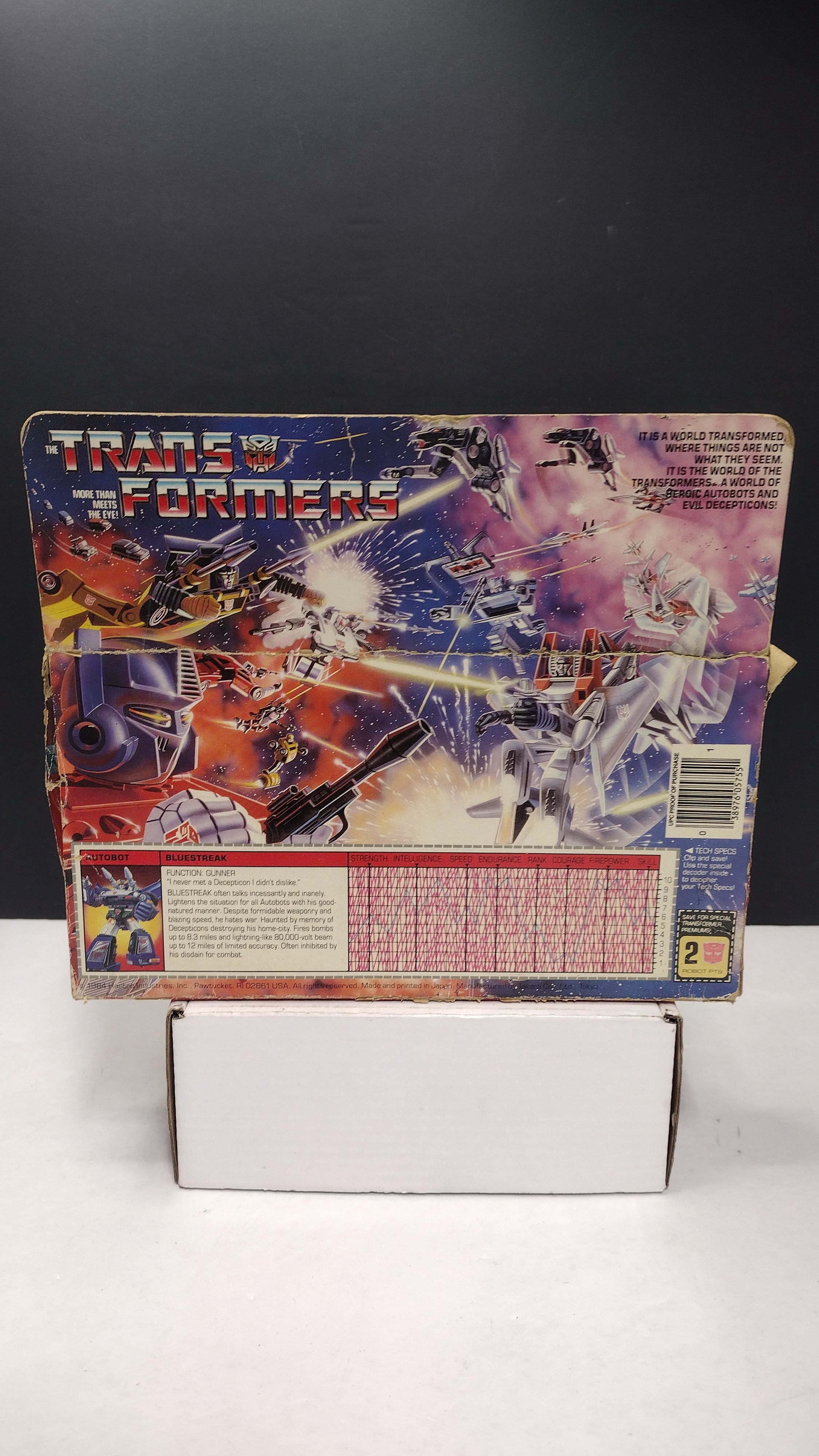 1984 Vintage Original G1 Transformers Bluestreak Box with Reissue Inner Bubble (Hasbro - Packaging Only / Heavy Box Wear)