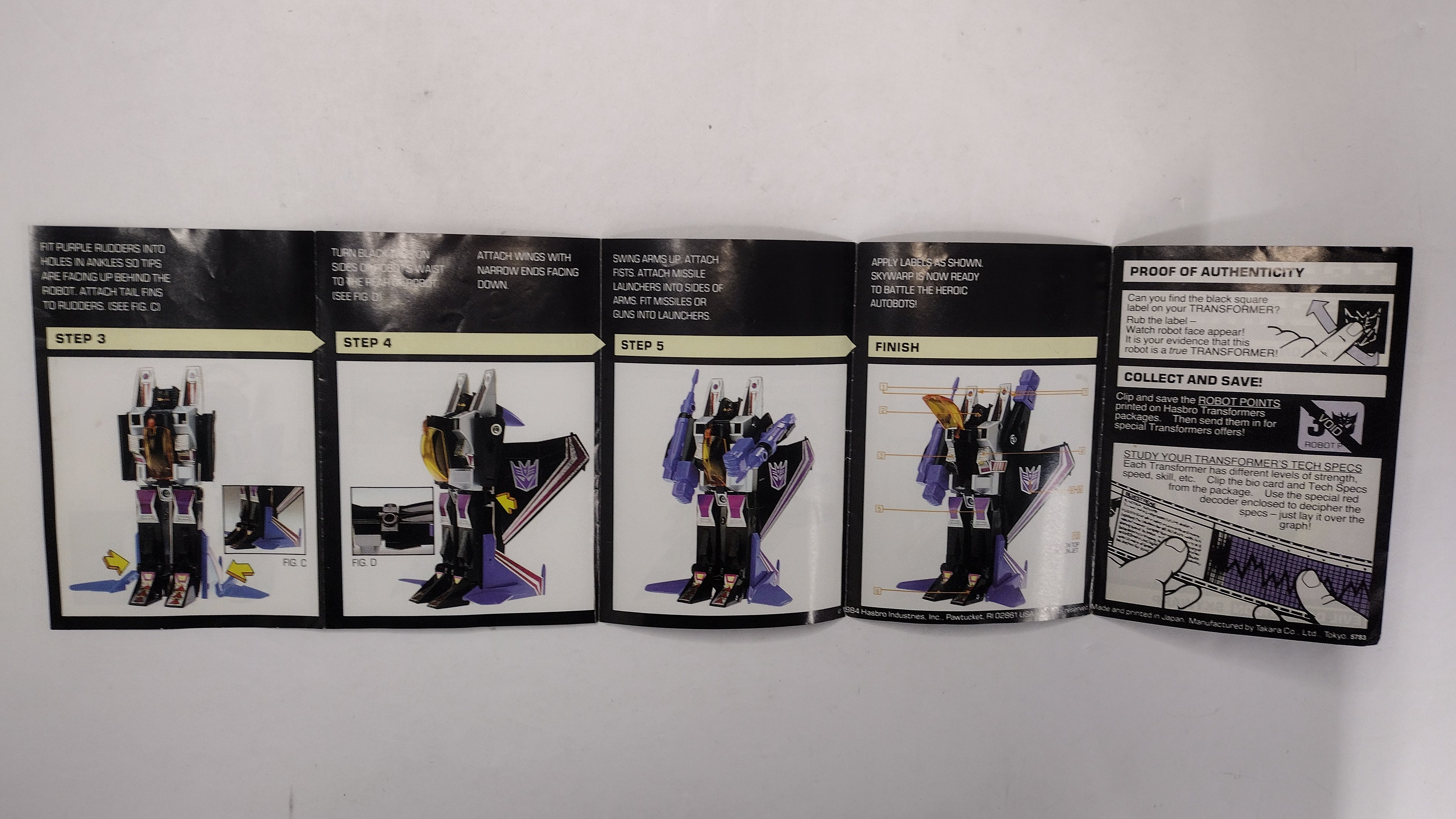 Vintage 1984 Original G1 Transformers Skywarp Instruction Booklet