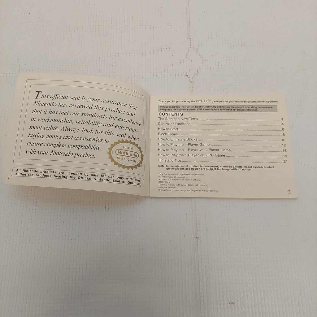 Tetris 2 NES Manual ONLY